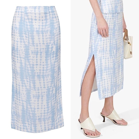 STAUD 90s Pastel Cloud Dye Print High Waist Side Slit Pencil Midi Slip Skirt 2 - Picture 8 of 8